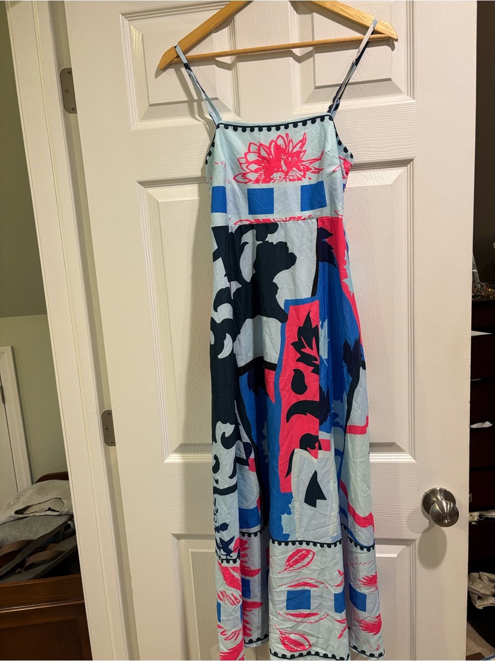 Women Light Blue Floral Dress with Pink Accents